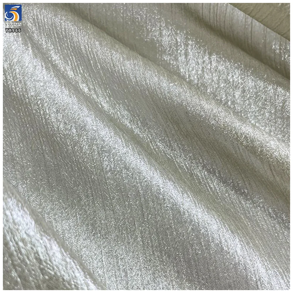 YX966 Holographic Lurex Crinkle Chiffon 100% Polyester Gold Foil Wrinkled Textured Fabric for Wedding Evening Party Dresses