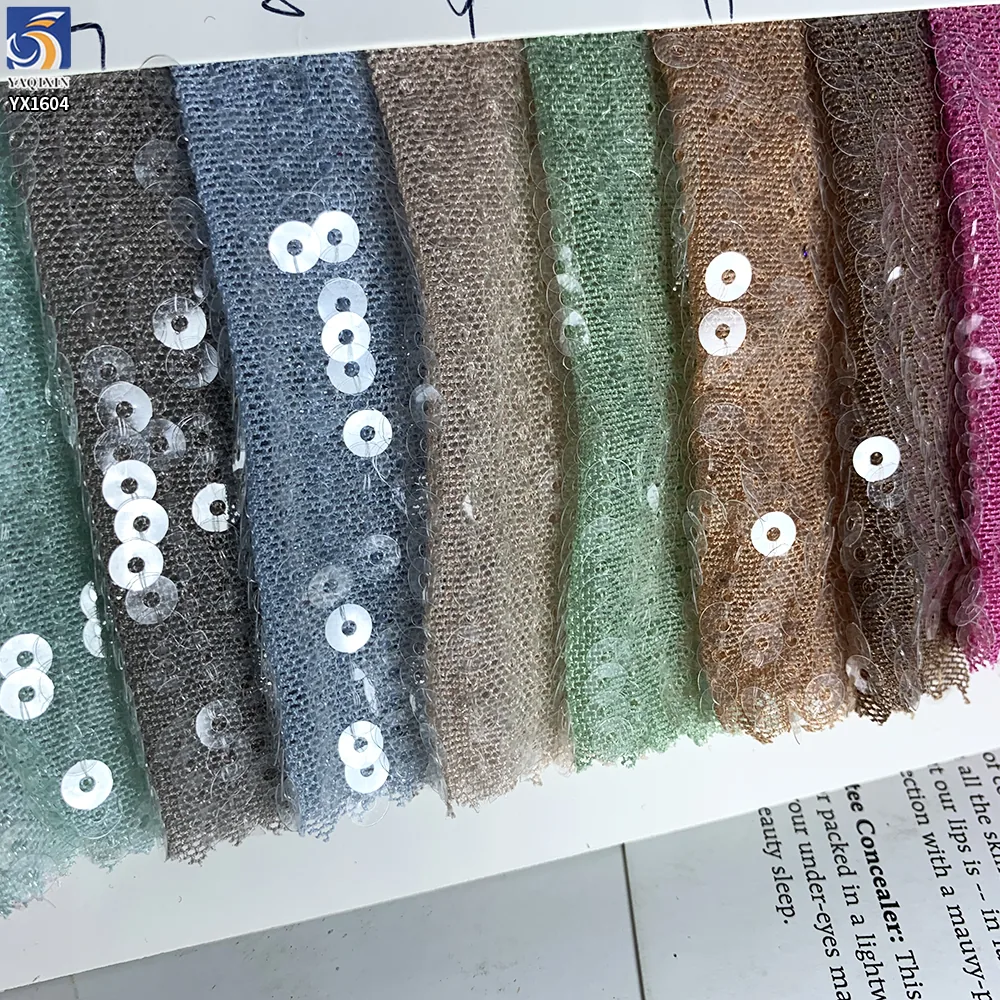 YX1604 250gsm 5mm Clear Sequin Mesh Fabric Stretch Transparent Sequin Textile for Dresses Lingerie and Fashion Apparel