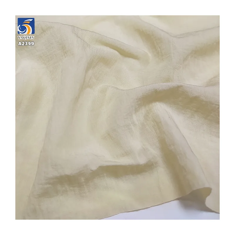 A2399 110gsm Lightweight and Breathable Imitation Linen 63% Rayon 37% Nylon Beige Dress Fabric Soft Wrinkled Woven Fabric