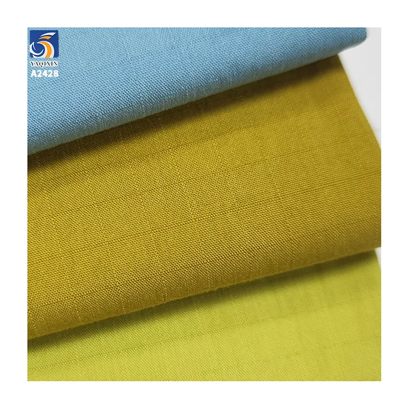A2428 105g/m² 78% Cotton 22% Nylon Blended 0.5cm Single-Line Plaid Sand Washed Cotton Fabric Summer Shirt Dress Fabric