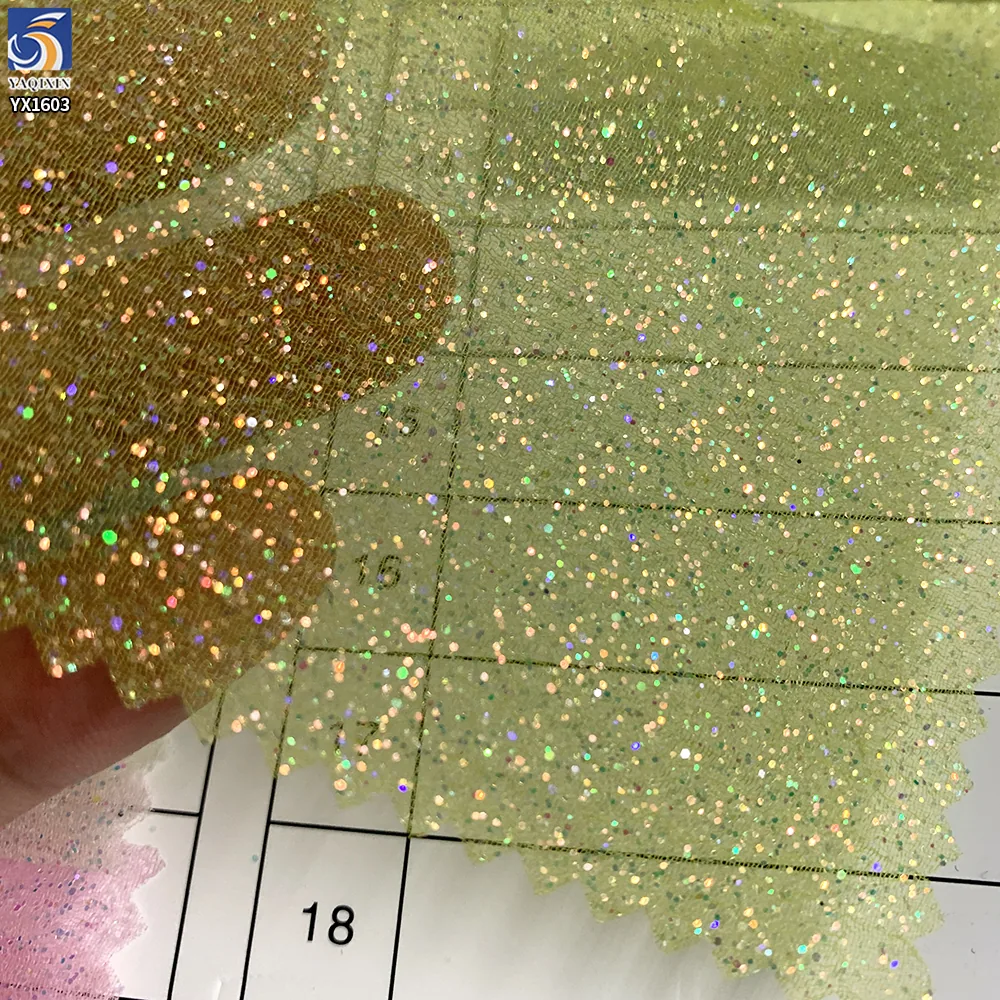 YX1603 60gsm Holographic Glitter Organza Fabric Sparkle Sheer Textile for Evening Dresses Prom Gowns and Fashion Apparel