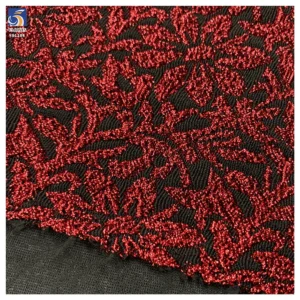 YX1284 160gsm 100% Polyester Wholesale Wine Red Shiny Lurex Jacquard Fabric With 3D Rhinestones Arabic Dress Jacquard Fabric