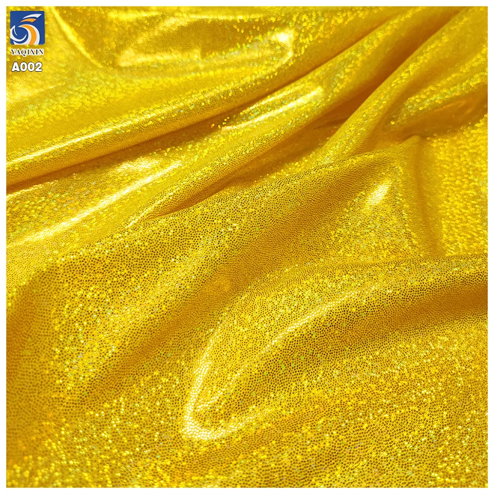 A002-1 Fashionable Fabrics Bikini Stage Costume Clothing Golden Green Lurex Laser Foil Glitter Shiny Knitted Fabrics