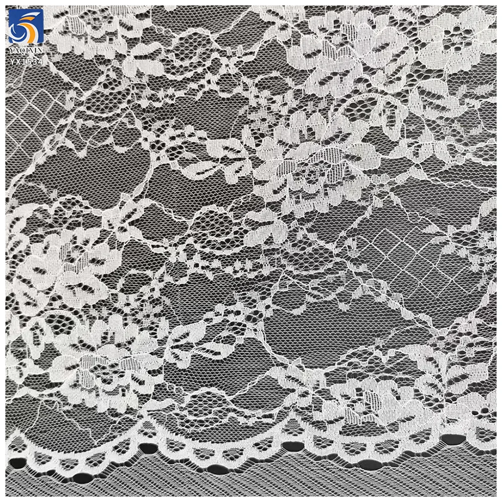 YX1534 Large Floral Non Stretch Polyester Jacquard Chantilly Mesh Lace Fabric for Women's Dresses and Fashion Apparel