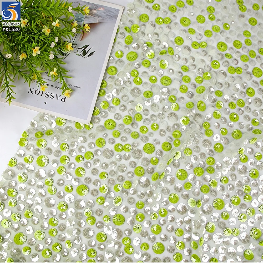 YX1580 Cost Effective Two Tone 3D Flower Sequin Embroidery Fabric for Evening Dresses Prom Gowns and Statement Fashion