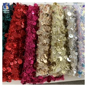 YX1087 300gsm Spandex Stretch Mesh Fabric With 3MM+5MM Sequins Embroidery Heavyweight Sparkle Sequin Fabric for Party Dress