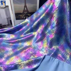 YX1585 Rainbow Metallic Foil Chiffon Fabric Soft With Holographic Foil Finish for Women Apparel Dresses and Costumes