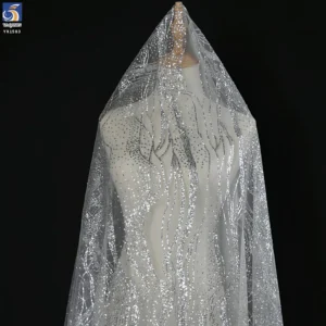 YX1583 Silver Wave Pattern 100% Polyester Glitter Tulle Fabric Shiny Mesh for Wedding Dress Couture and Party Gowns