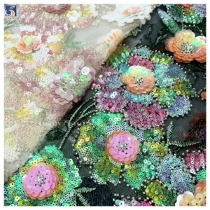 YX1308 3D Florals Colored Sequin Embroidered Mesh Fabric for Spring/Summer Dress Heavy Embroidery Pearls Glitter Sequin Fabric