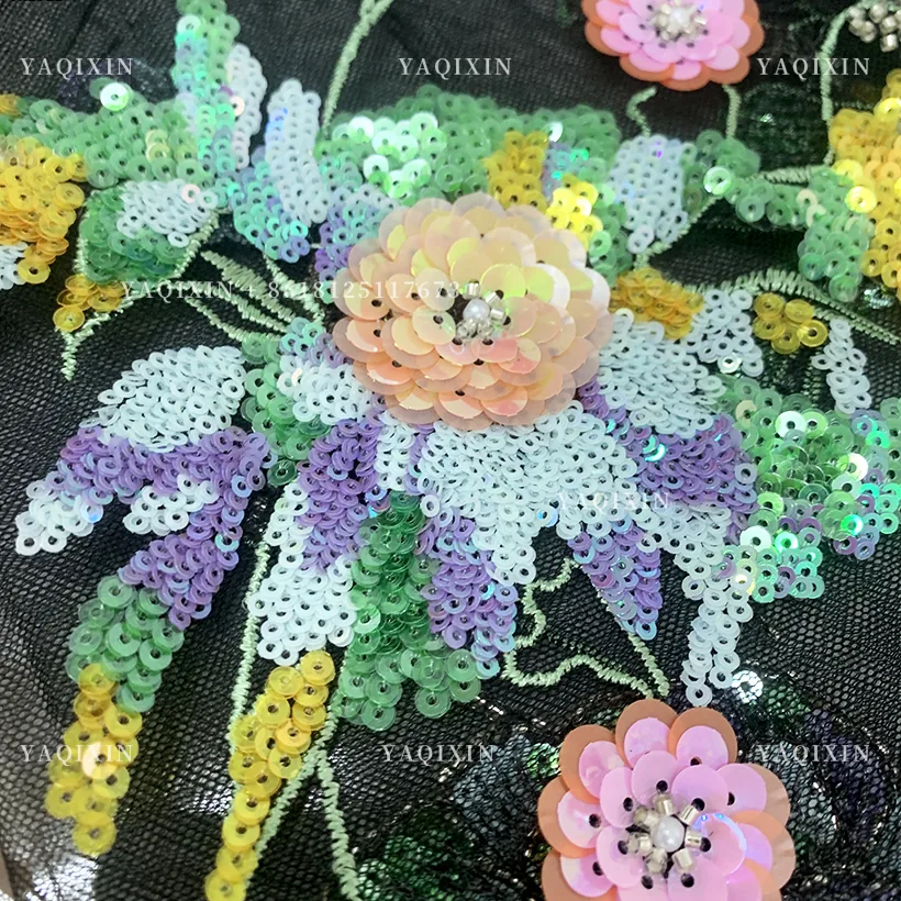 YX1311 Heavy Embroidery Pearls Sequins Lace Fabric Flowers Handmade Embroidered Lace Fabric Most Popular in Chinese 2026