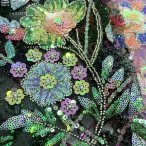 YX1319 New Life Fashion Spring 3D Sequin Embroidery Heavy Lace Mesh Tulle Fabric Noble and Luxurious French Style Lace Fabric