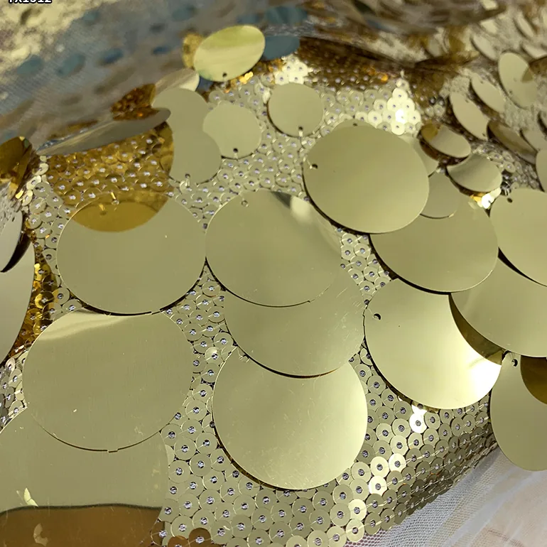 YX1512 European Style Gold Large Paillette Sequin Embroidery Fabric for Evening Dress Skirt and Luxury Fashion Garments