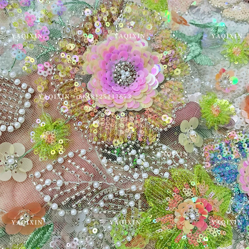 YX1322 High-Quality Custom Sequin Glitter Lace Fabric With Pearls Parisian French Fashion Clothing Lace Fabric