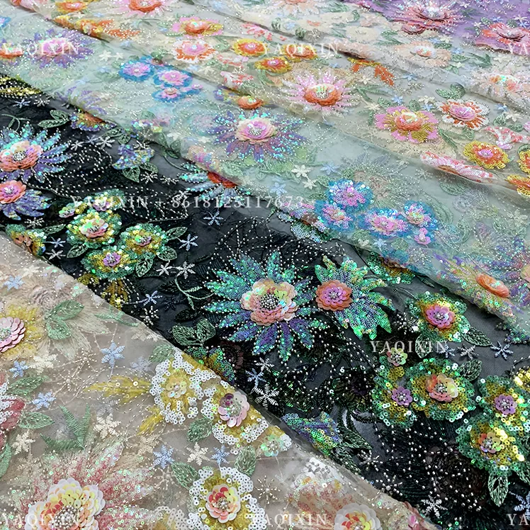 YX1323 New Arrival Sunflower Design With Unique Sequin Germany Lace Fabric DIY Custom Design 3D Lace Glitter Lace Fabric