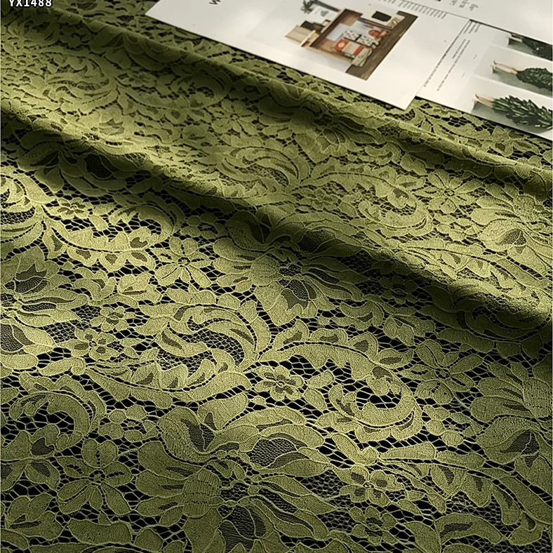 YX1488 Beige 70% Cotton 30% Nylon Lace With Raised Floral Texture for Gowns Bodices Sleeves and Fashion Tops
