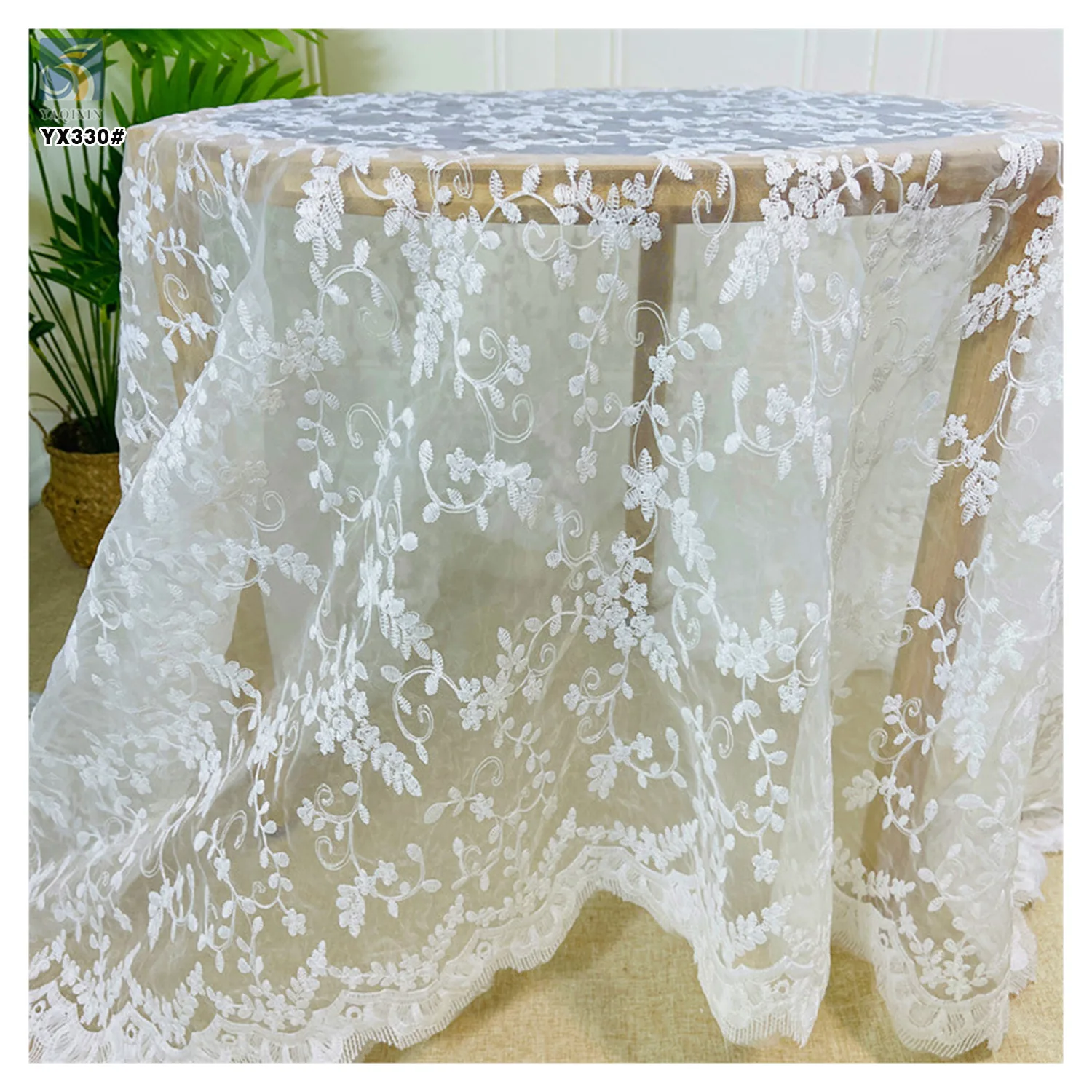 YX330 Lolita Wholesale Prices 100 Polyester White Milk Silk Water Soluble Lace Organza Embroidery Fabric