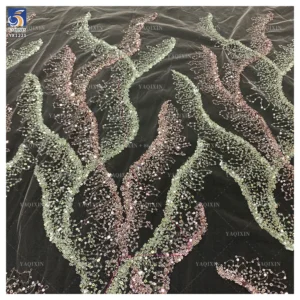 YX1221 New Arrival Flash Crystal Sequin Mesh Fabric Wavy Beaded Embroidery Lace Glitter Fabric for Mermaid Dress Gowns