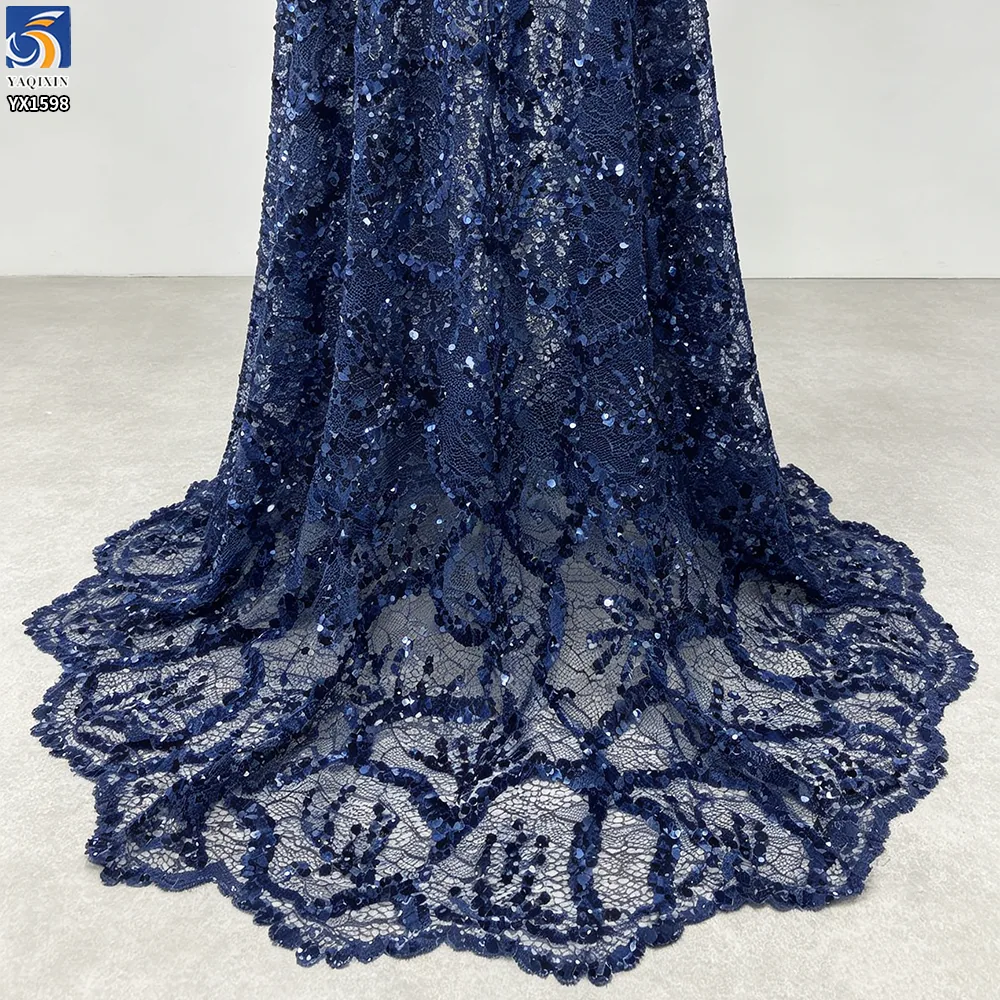 YX1598 Embroidered Sequin Lace Fabric Elegant Floral Mesh for Couture Dress Formalwear and Fashion Design