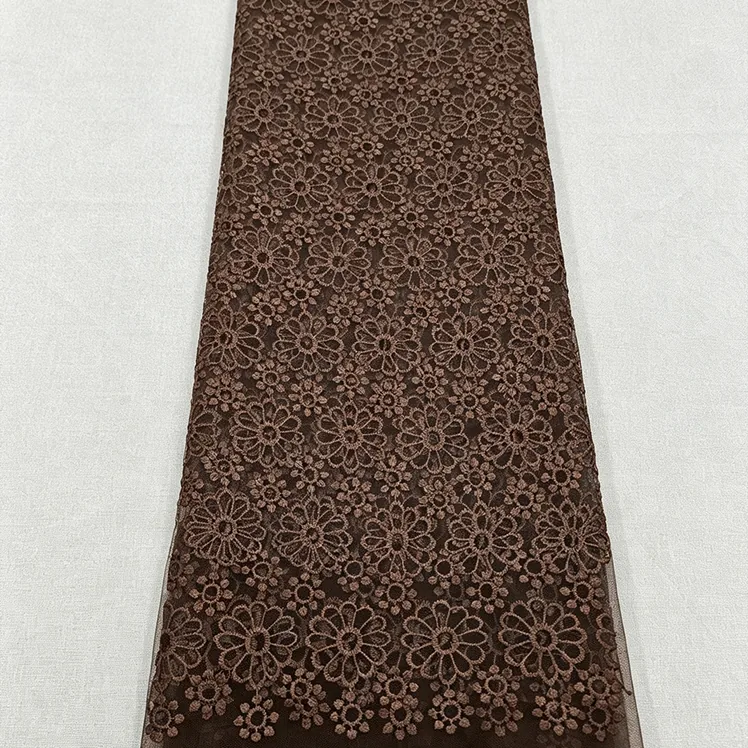 YX1021 New Technology Chrysanthemum Embroidery Tulle Fabric Knitted Poly Mesh Embroidered Fabric Textiles for Apparel