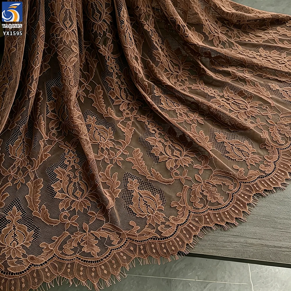 YX1595 280GSM Thick Eyelash Lace Fabric Dense Floral Mesh for Wedding Dresses Bridal Gowns and Formal Wear