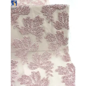 YX1528 Wholesale Shiny Floral Sequin Embroidery Chiffon Fabric for Evening Dress