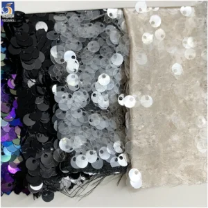 YX1593 130cm 600gsm Heavy Sequin Fabric 5MM Dense Shiny Sequins Knitted Textile for Gowns Dresses and Stage Fashion
