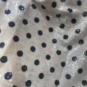YX1429 250gsm Hot Sale 5mm Transparent Sequin Polka Dot Print Stretch Dress Fabric 140cm Sparkle for Womens Party Dress