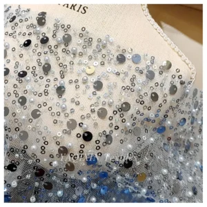 Hot Sale Diamond Crystal White Glitter 3D Beaded Lace Fabric Shiny Sequin Lace Fabric for Wedding Dress