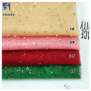 YX445 American Custom Polyester Mesh Fabric Hard Tulle With 3D Pearls and Sequins for Headdress Dress Fabric