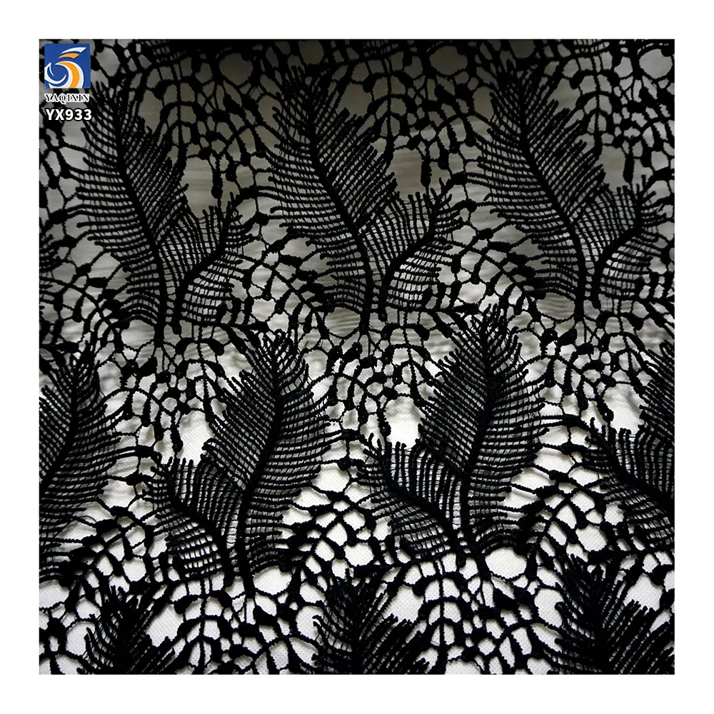 YX933 Latest Design 150gsm Water Soluble Feather Lace Fabric High Quality Full-Length Milk Silk Eyelash Lace Dress Fabric