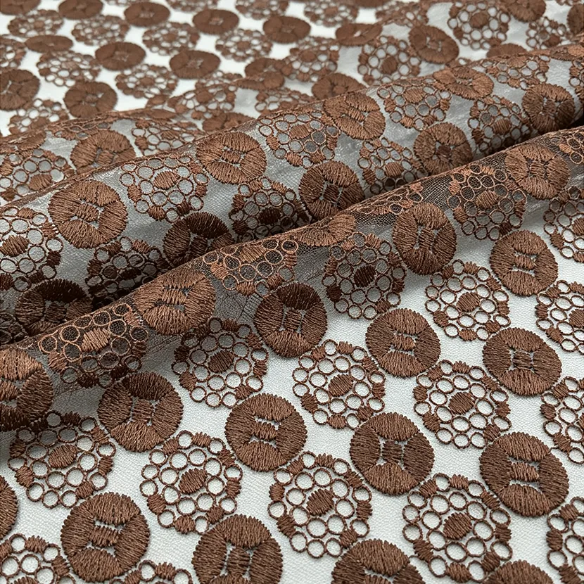 YX1024 Customer's Luxury Brand Logo Embroidered Tulle Fabrics 300 Yards of 3-Day Pattern Custom Embroidered Mesh Fabric