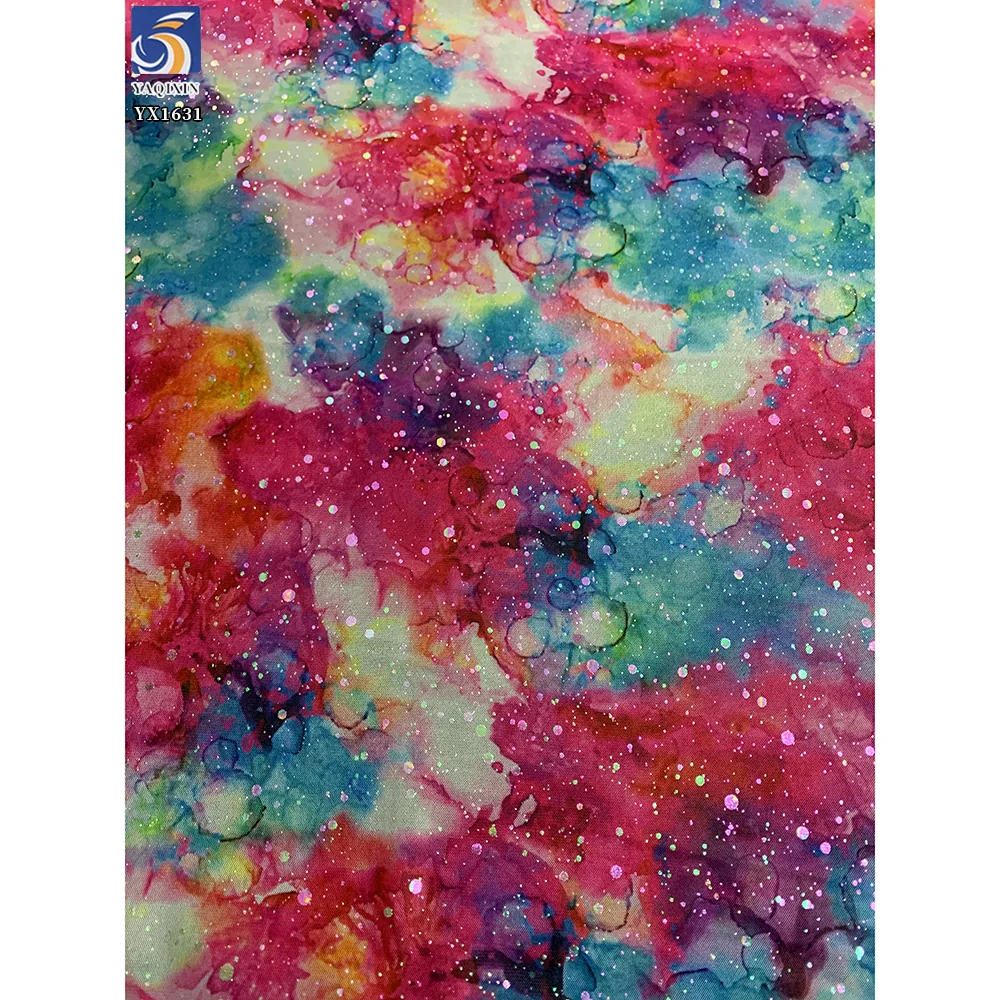 YX1631 High Density Tulle Fabric Splatter Dye Holographic Digital Print Sheer Mesh 100% Polyester for Evening Gown Cosplay