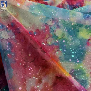 YX1631 High Density Tulle Fabric Splatter Dye Holographic Digital Print Sheer Mesh 100% Polyester for Evening Gown Cosplay