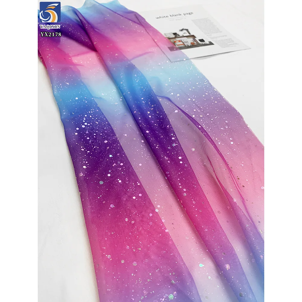 YX2178 Newest Lovely Style Baby Toddler Rainbow Tulle Lace Dress Clothing Material Fabric Glitter Knit Mesh Skirt Fabric