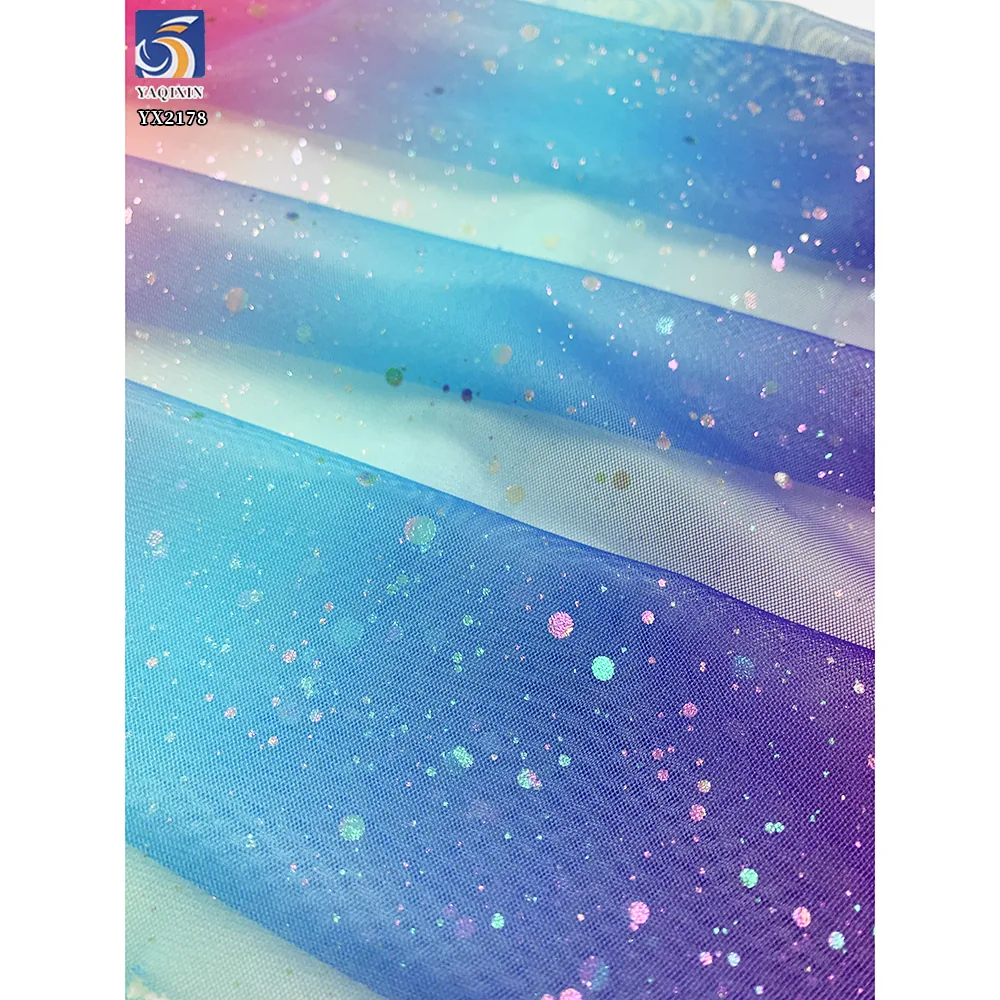 YX2178 Newest Lovely Style Baby Toddler Rainbow Tulle Lace Dress Clothing Material Fabric Glitter Knit Mesh Skirt Fabric