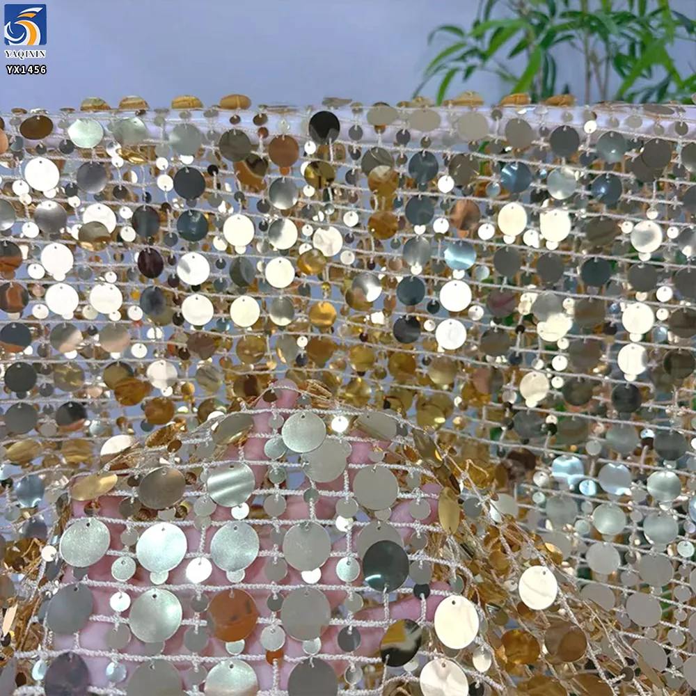 YX1456 Sequin Embroidery Mesh Fabric Allover Mixed Size Round Sequins for Gowns Stagewear and Fashion Apparel