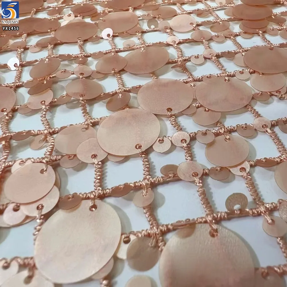 YX1456 Sequin Embroidery Mesh Fabric Allover Mixed Size Round Sequins for Gowns Stagewear and Fashion Apparel