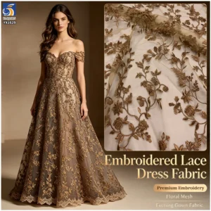 YX1629 Floral Embroidered Lace Fabric High Density Polyester Mesh Lace for Evening Gown Dress