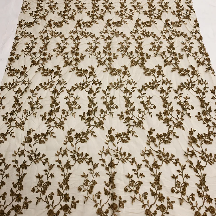 YX1629 Floral Embroidered Lace Fabric High Density Polyester Mesh Lace for Evening Gown Dress