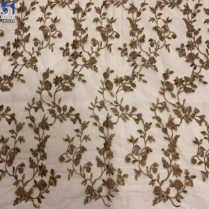 YX1629 Floral Embroidered Lace Fabric High Density Polyester Mesh Lace for Evening Gown Dress