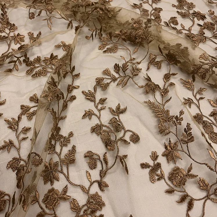 YX1629 Floral Embroidered Lace Fabric High Density Polyester Mesh Lace for Evening Gown Dress