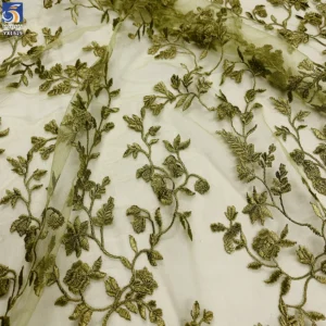 YX1629 Floral Embroidered Lace Fabric High Density Polyester Mesh Lace for Evening Gown Dress