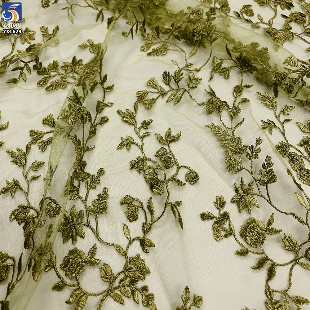 YX1629 Floral Embroidered Lace Fabric High Density Polyester Mesh Lace for Evening Gown Dress