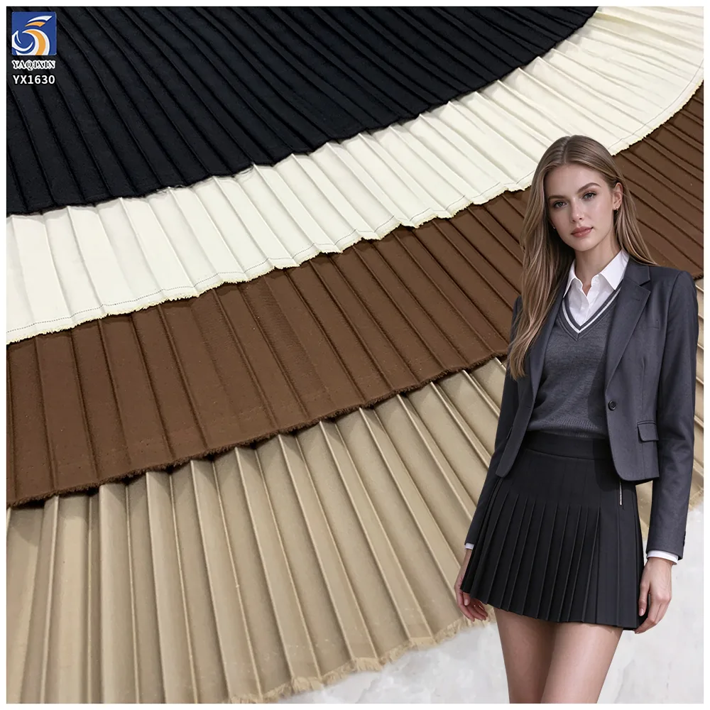 YX1630 Pleated School Uniform Fabric 80 Polyester 20 Cotton 4cm Pleats Fabric for Girls Uniform Skirt